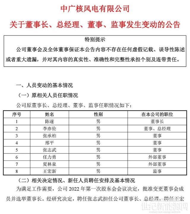 張志武任中廣核風(fēng)電有限公司董事長